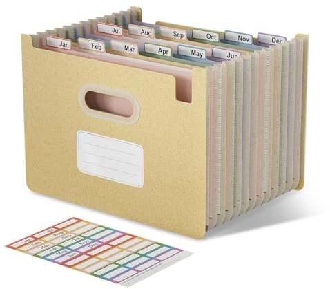 EcoStash Dokumentenmappe A4 12 Fächer, Weizenstroh Fächermappe Sortiermappe Bunte Ordner Organizer, Akkordeon Aktenmappe, Aufrecht und Oben Offen, BPA-frei, Zurück zur Natur,Gesundes Leben-Weizengelb