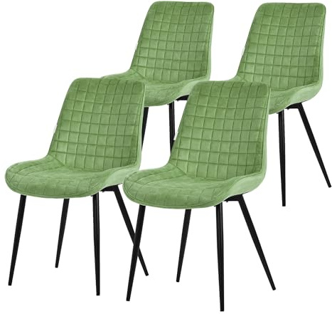ML-Design Esszimmerstühle 4er Set, Salbei, Sitzfläche aus Samt, Schwarzes Stahlgestell, Küchenstühle mit Rückenlehne, Wohnzimmerstühle, Polsterstühle für Esszimmer, Küche & Büro, Gepolsterte Sessel