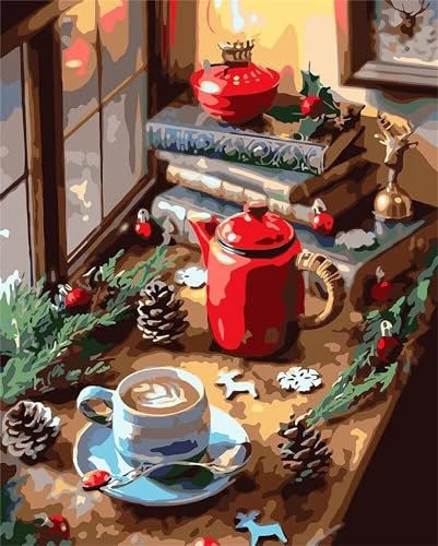 Paint by Numbers Kits for Adults,Coffee Cup Teapot painting by number kits On Canvas for Beginners,Without Frame DIY Oil Painting Digital Acrylic Painting Arts Crafts Home Wall Decor 26x30 inch