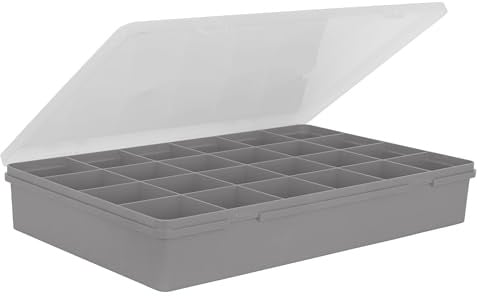XXL Sortierbox 24 Fächern je 8,5x9,5cm 60x38x10cm GRAU transparentem Deckel