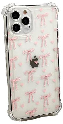 OLIVIA'S PHONES Cases For iPhone 16 (6.1) Clear Baby Pink Bows Love Hearts Pattern Gel Tough Protective Smartphone Case Cover