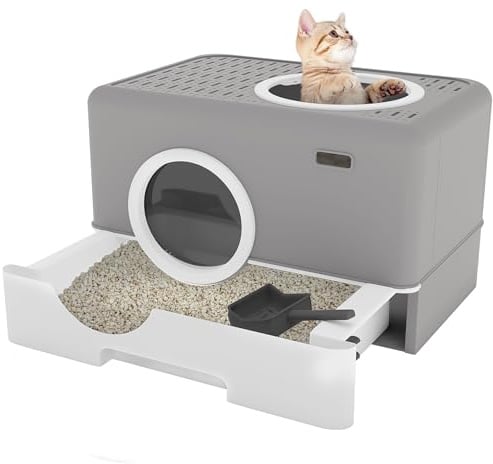 YITAHOME Katzenklo mit Deckel Großes katzentoilette Hop In Schublade, Grau | Geruchsneutral, Großes Geschlossen Katzentoilette Hop In, mit Abfallschaufe, für Katzen bis 15 kg, Auslaufsicherer Boden