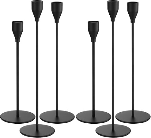 6 Teiliger Metall Kerzenständer, 33/28/23 CM drei Höhe Kerzenhalter Stabkerze, Retro Elegante Stabkerzenhalter für Hochzeiten, Abendessen mit Kerzenlicht, Party, Geburtstage, Home Decoration (Schwarz)