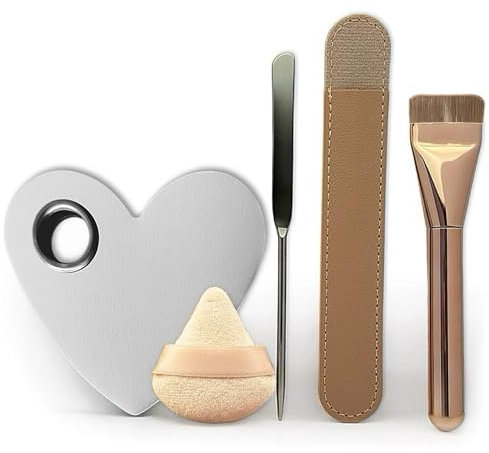 Professional Makeup Brush Set, 6-Piece Face Kit with Foundation Brush, Blender Sponge, Spatula, Mixing Palette, Purple (Gold)