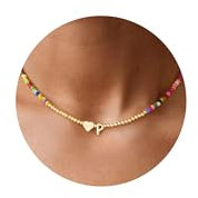 TINGN Geschenke für Frauen Freundin - Bunte Perlenkette Damen Kette mit Buchstaben P Halskette für Mädchen 11 12 13 Jahre Schmuck Personalisierte Buchstaben Kette für Kinder Teenager Mädchen Geschenke