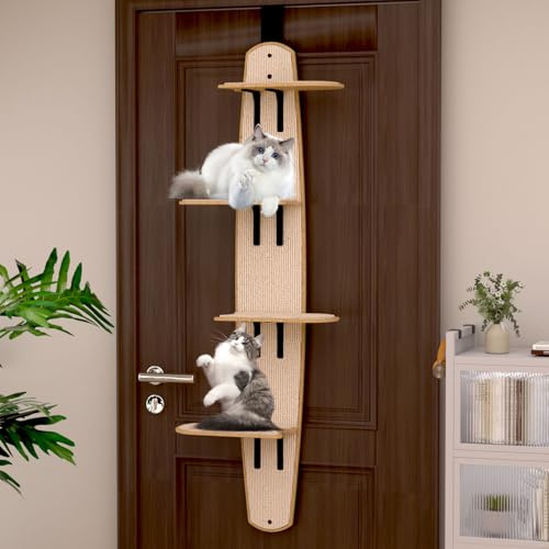 Türhängendes Katzenregal, Vielseitige Over The Door Cat Perch, Hängender Haustier-Sprungregal, 4-stufige Katzenbaum mit Regalen