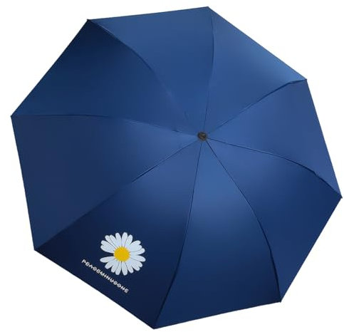 Meichoon Parasol pliable UPF50+ Protection UV Léger Forte Résistance au vent jusqu'à 5 niveaux Parasol anti-ultraviolet avec fonction d'ouverture/fermeture automatique Motif marguerites, bleu marine