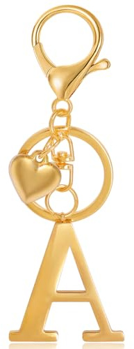 MWOOT Porte-clés Lettre Initiale Pendentif, Doré Lettre A Keychains Keyring, Porte Clef Voiture, Initial A Nom Porte-clés Acier Inoxydable.Cadeau Femme Homme Anniversaire (A)