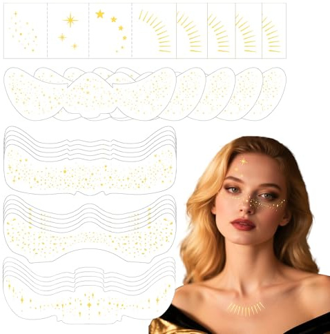 Sularpek 25 PCS Glitzer Gesicht Sommersprossen Tattoo, Goldene Wasserdichte Glitzer Aufkleber, Freckles Gesichtstattoo, Festival Freckles, Glitzer Sommersprosse Für Party, Festival