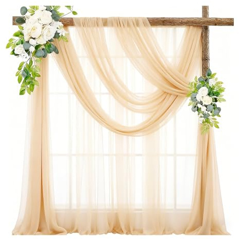 yolzhxe Querbehang Freihanddeko, 75x800cm Champagne Vorhang Hochzeitsbogen | Voile Gardinen Vorhänge, Stoff Tüll Hochzeits Hintergrund, Vorhang Deko für Fotografie Hochzeit Party Geburtstag