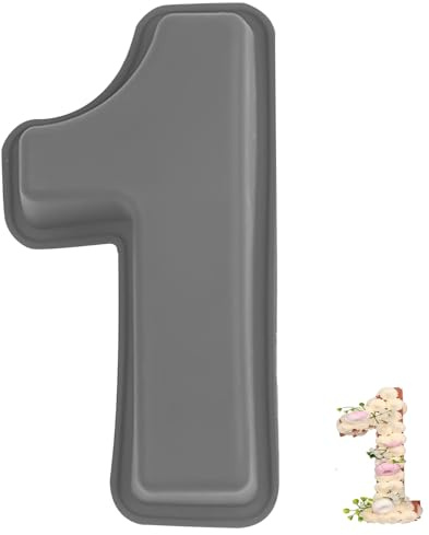 YXHZVON Kuchenform Zahlen Silikon Backform Zahl 1, Number Cake Backform, Groß 3D Zahlen Tortenform, Antihaftige DIY Motivbackformen für Kindergeburtstag, Hochzeit Jubiläum(Grau)