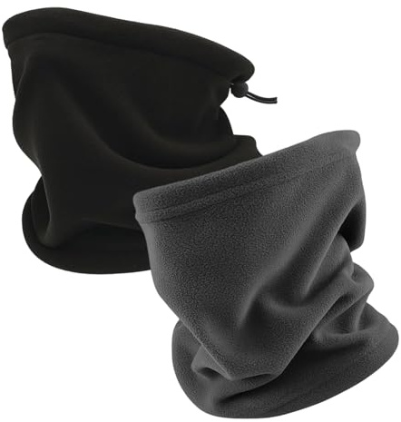 Qnvyw 2er Set Fleece Schlauchschal - Schlauchschal Herren & Damen, Loop Schal mit Verstellbarer Kordel, Schlauchschal Schwarz & Grau für Outdoor Sport