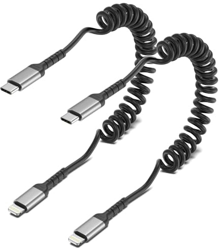 ADILIFT Coiled USB C Lightning Cable 2 Pack | MFi Certified Fast Charging Type C to Lightning Cord for iPhone 14 13 12 11 Pro Max X XS 8 7 6 Plus, Carplay