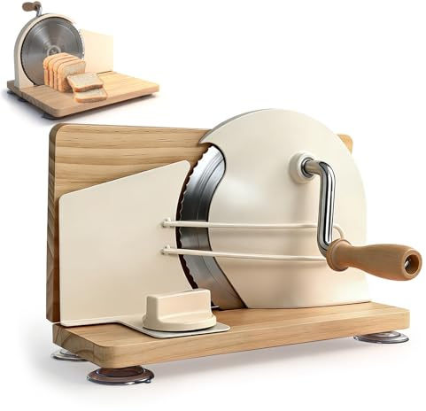 Manual Bread Slicer for Homemade Sourdough, Adjustable Thickness and Foldable Base, Stainless Steel Serrated Blade, with Engraved Scale Line Bread Guide Hand Crank Bread Cutter