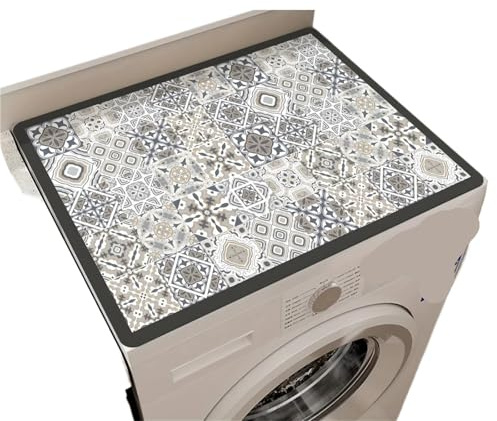 Cubierta Superior para Lavadora y Secadora Funda protectora for lavadora con estampado de cuadros vintage 50 x 60 cm, absorbente y secado rápido for secadora(Grey)