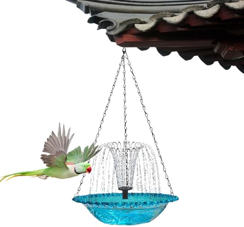 2026 Neuer hängender Vogelbadbrunnen, hängender Vogelbadbrunnen mit Solarkaskade, mit Solarpumpe und Glasschale, der Wildvögel und anzieht