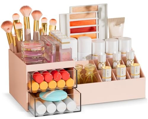 Casavibe Kosmetik Aufbewahrungsbox mit Schubladen, Multifunktions-für Büro | Make up Organizer, Hautpflege Organizer, Kosmetik-Aufbewahrung für Schminktisch und Badezimmer, Rosa