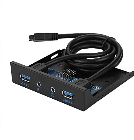Garsent Panel frontal, 3.5 pulgadas 2 puertos USB3.0 metal panel frontal USB Hub panel frontal con salida de audio HD, entrada de micrófono para escritorio.