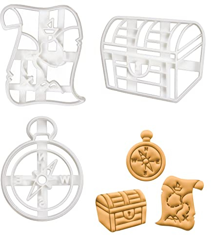 3er Set Schatzsuche Ausstechformen (Formen: Schatzkarte, Schatztruhe und Kompass), 3 Teile, Bakerlogy