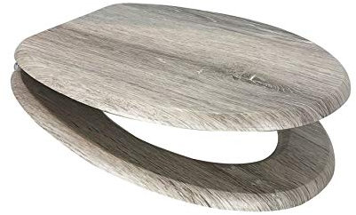 Euroshowers MDF Wood Veneer Wooden Design Toilet Seat with Chrome Bar Hinge (Grey Oak)