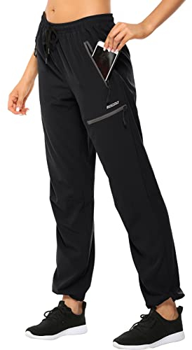 MOCOLY Pantaloni da Escursionismo da Donna Trekking Donna Asciugatura Rapida Traspiranti Pantaloni da Montagna UPF 50+ con Cerniera per attività All'aperto Lungo Nero S