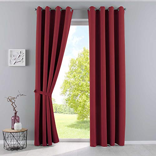 Gardinenbox Vorhänge Blickdicht »Newyork« Bordeaux HxB 225x140 cm 2er-Pack Thermo-Gardinen Verdunkelungsvorhang Blackout Ösen schalldämmend ÖKOTEX UV-Schutz Raffhalter, 201920600-2