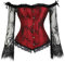 Kelvry Women Sexy Basque Off-Shoulder Lace up Boned Bustier Overbust Corset Tops with Long Sleeve (12-14, Black Red)
