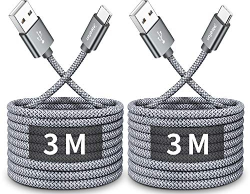 CLEEFUN Cable USB C Largo 3m 2pack, Duradera 3A Cable USB Tipo C Carga Rápida para Samsung S10 S9 S8 S20 Plus, Red-mi 9/Note 9 Pro/Note 8 Mi Note 10 y más