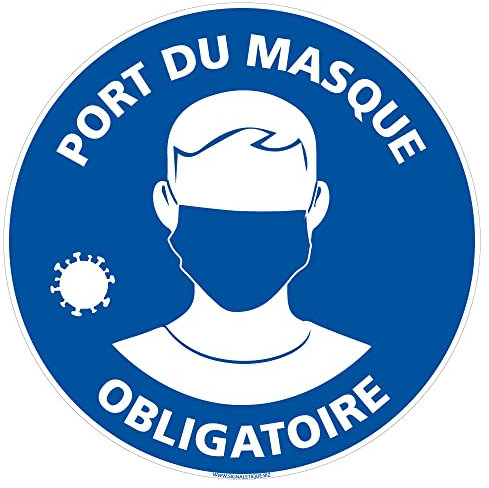 Panneau Port du Masque Obligatoire Rond Bleu. Signalisation CORONAVIRUS. Autocollant Masque Obligatoire, panneau PVC, Aluminium - Diamètre 125 mm - Aluminium 2 mm - Aluminium 2 mm -