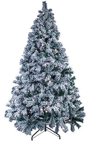 Uten Christbaum künstlich mit Schnee 1,5m, Tannenbaum mit LED Beleuchtung Metallständer, Weihnachtsbaum Perfekt Weihnachtsdeko innen aussen(12m Lichterkette)