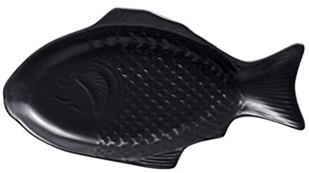 Cabilock Ovales Tablett Fischteller (Schwarz) Zoll Fischplatte Abendessen Teller Keramikplatte Vorspeise Serviertablett für Sushi Garnelen Oder K? 11 Fischteller Porzellan Tuch