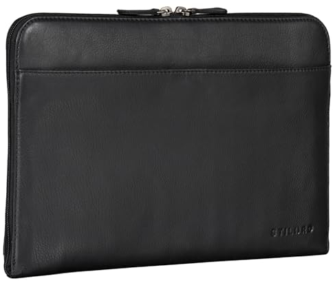 STILORD 'Troy' Laptoptasche 13.3 Zoll Leder für MacBook MacBooktasche Vintage Sleeve ideal als Laptop Hülle 13 Zoll Notebook Tasche Schutzhülle Dokumentenmappe, Farbe:schwarz