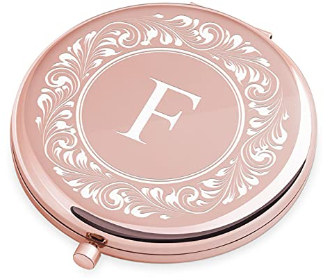 Maverton Klappspiegel mit Gravur - Spiegel rund - Schminkspiegel mit Vergrößerung - personalisierter Make up Kosmetikspiegel - Reisespiegel für Handtaschen - Geschenke für Frauen - Rosegold
