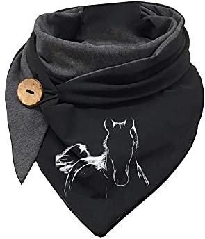 Hiseng Damen Schals Groß Dreieck Winter Dreieckstuch Warmer Button Lieblingsschal Scarf Fransen Knopf Karoschal Poncho Soft Wrap Lange Stola Fransen Poncho (Dunkles Pferd,135-175cm)