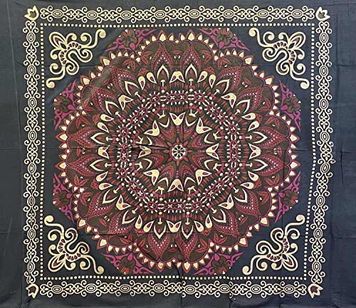 Große Fleurs Goldene 100 % Baumwolle, Sofabezug, 210 x 230 cm, ohne Fransen, Ethno-Tagesdecke, Strandtuch (Schwarz-Bordeaux)