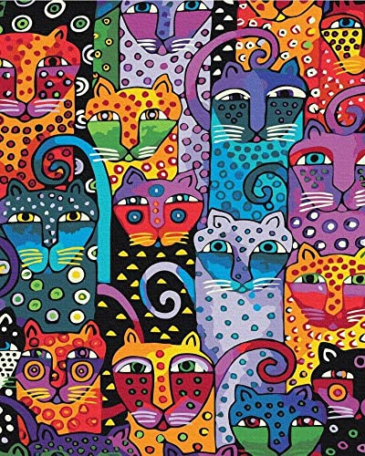 Artnapi Malen nach Zahlen Erwachsene mit Rahmen | DIY Handgemalt | Tiere - Bunte Katzen | Kit für Anfänger und Erwachsene | Set inklusive Acrylfarben & Pinsel | 40x50cm Leinwand | Ideal als Geschenk
