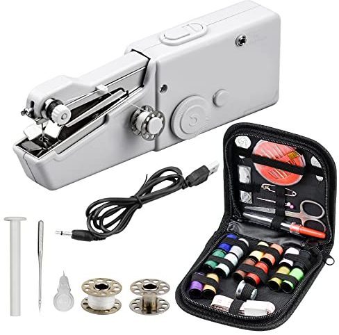 Handnähmaschine Mini Nähmaschine Tragbare Elektrische Nähmaschine mit Nähzubehör für Verschiedene Stoffe DIY Hand Nähmaschine und Reisenutzung