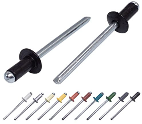Confezione da 100 rivetti ciechi verniciati, 3,2 x 8 mm, testa a cupola, DIN 7337, rivetti in alluminio e mandrino in acciaio, rivetti pop (100, nero Jet RAL 9005)
