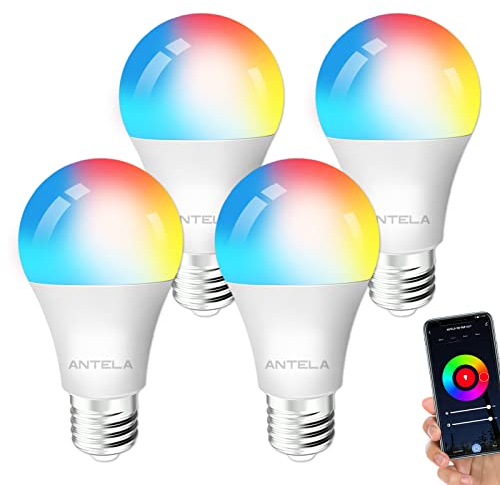 ANTELA Smart Bulb E27 9W 806LM RGB 2700K-6500K Multicolored Dimmable WiFi Light Bulbs, Smart Life App Control, Compatible with Alexa Google Home, 4 Packs