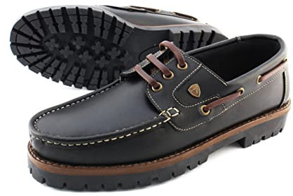 Zapatos náuticos de cuero genuino para hombre, zapatos de vela clásicos negros 3 Eye Boat Shoes…, Negro , 42 EU