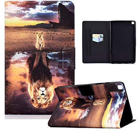 Sbaicen Samsung Galaxy Tab S5e 10.5 2019 Hülle (SM-T720 / SM-T725),PU Leder Flip Case Cover, Tablet hülle mit Standfunktion und Kartensteckplatz - Leopard und Löwe