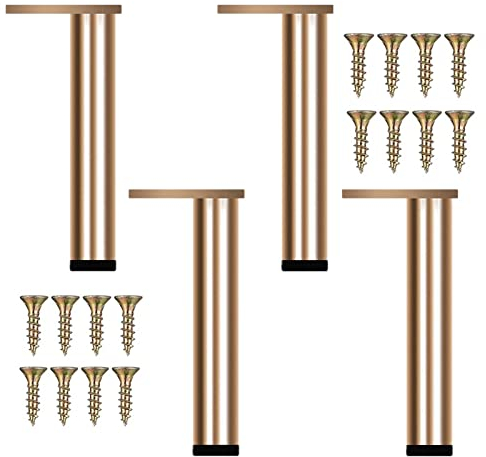 KMERCE 4pcs Pieds de Meuble Doré Métal Réglable, Pied Canapé Moderne, Pieds Rechange pour Table Basse, Meuble TV, Armoire Salle de Bain, Lit avec Vis+Base Antidérapante+Hauteur Réglable de 15-15.8cm