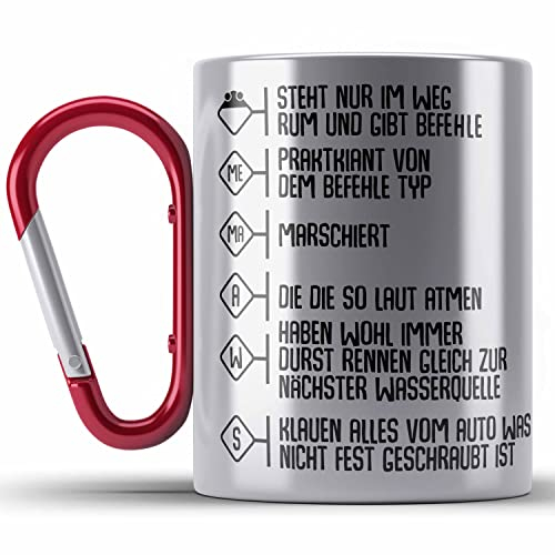 Trendation - Feuerwehr Edelstahl Tasse Karabiner Geschenke Zubehör Lustig Einsatz Geburtstag Spruch Mann Praktikant (Rot)