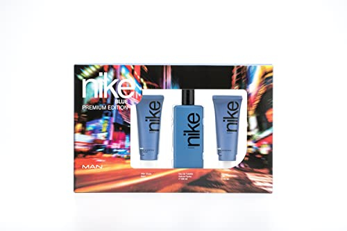 NIKE - Blue Colonia 100 ml + Gel de Baño 75 ml + After Shave 75 ml, Estuche de Regalo Hombre, Perfume Hombre, Eau de Toilette Masculina, Aroma Frutal Amaderado, Fragancia Fresca, Elegante y Duradera