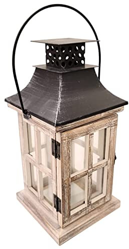 Lanterna decorativa vintage portacandele in legno rustico casa colonica matrimonio centrotavola lanterna per tavolo mantello da appendere alla parete festa decorazione (stile A)