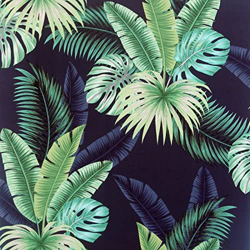 SOPHIE LAURENCE Exotic Miami Tropics Green Palm Leaves Navy Blue Wallpaper Offset Match (Miami Tropics Navy)