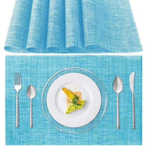 Tischsets Abwaschbar 6er Set, Platzset PVC Hitzebeständig rutschfest, Platzdeckchen für küche Speisetisch Hotel, 45x30cm (Himmelblau)