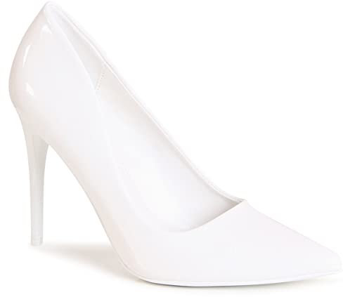 topschuhe24 2664 Damen Spitze Lack Pumps High Heels, Farbe:Weiß, Größe:37 EU
