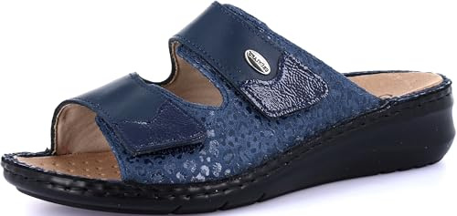 GRÜNLAND Damen Dami Komfort-Slipper mit doppeltem Klettverschluss, Conforma-Sohle, herausnehmbarer Innensohle aus Kork und Leder und handgefertigten Nähten