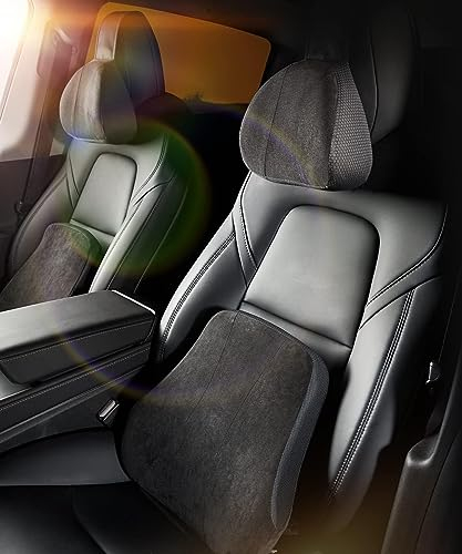 Sycreek Tesla Kopfstützenkissen, Nackenkissen, Einzigartiges Design, Angenommen Nackenkissen aus Wildleder für Model 3 Model Y (2021/2022/2023 Edition), Dunkelgrau